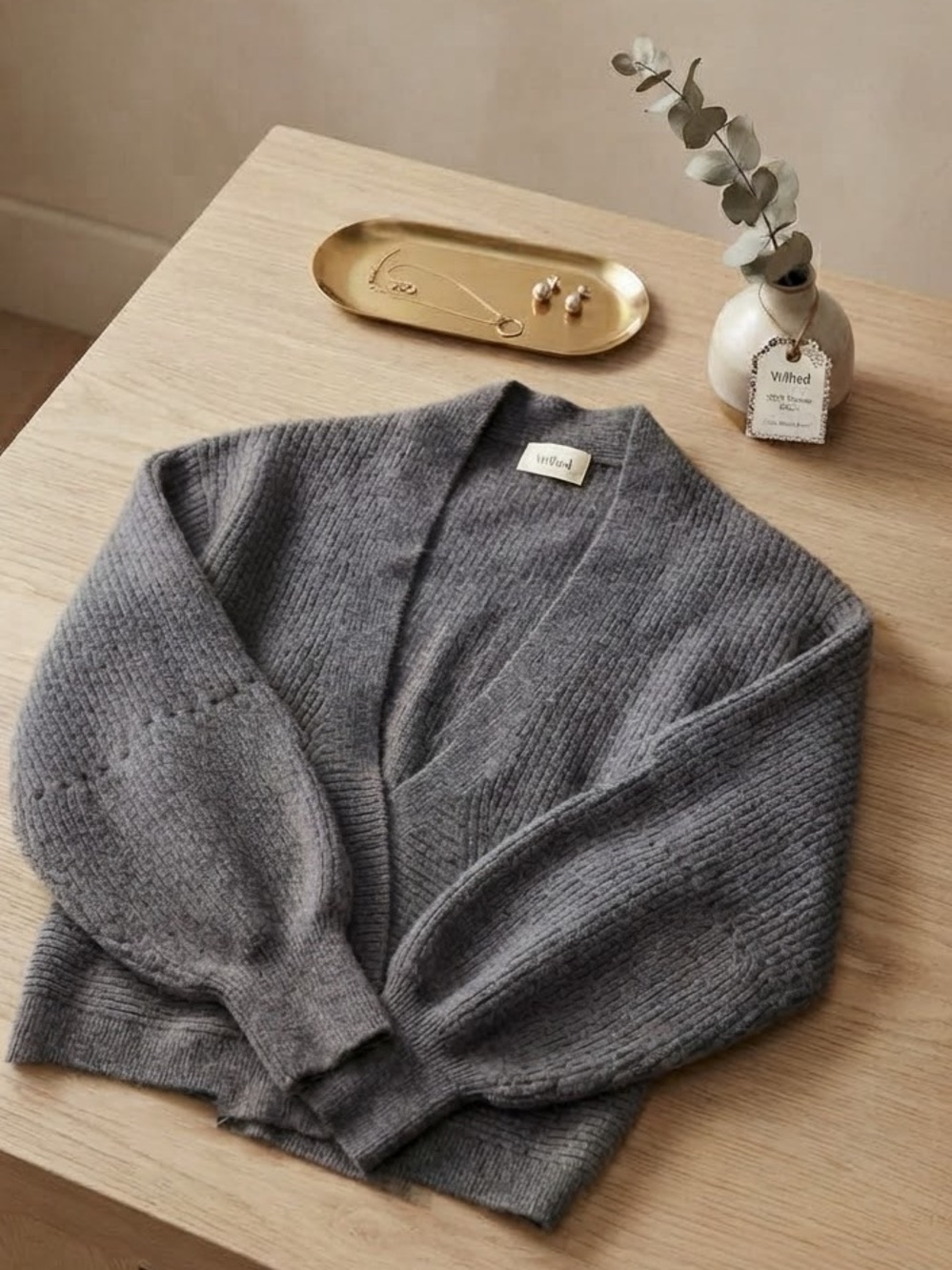 Wilfred by Aritzia Thais 100% Merino Wool Cardigan M Gray